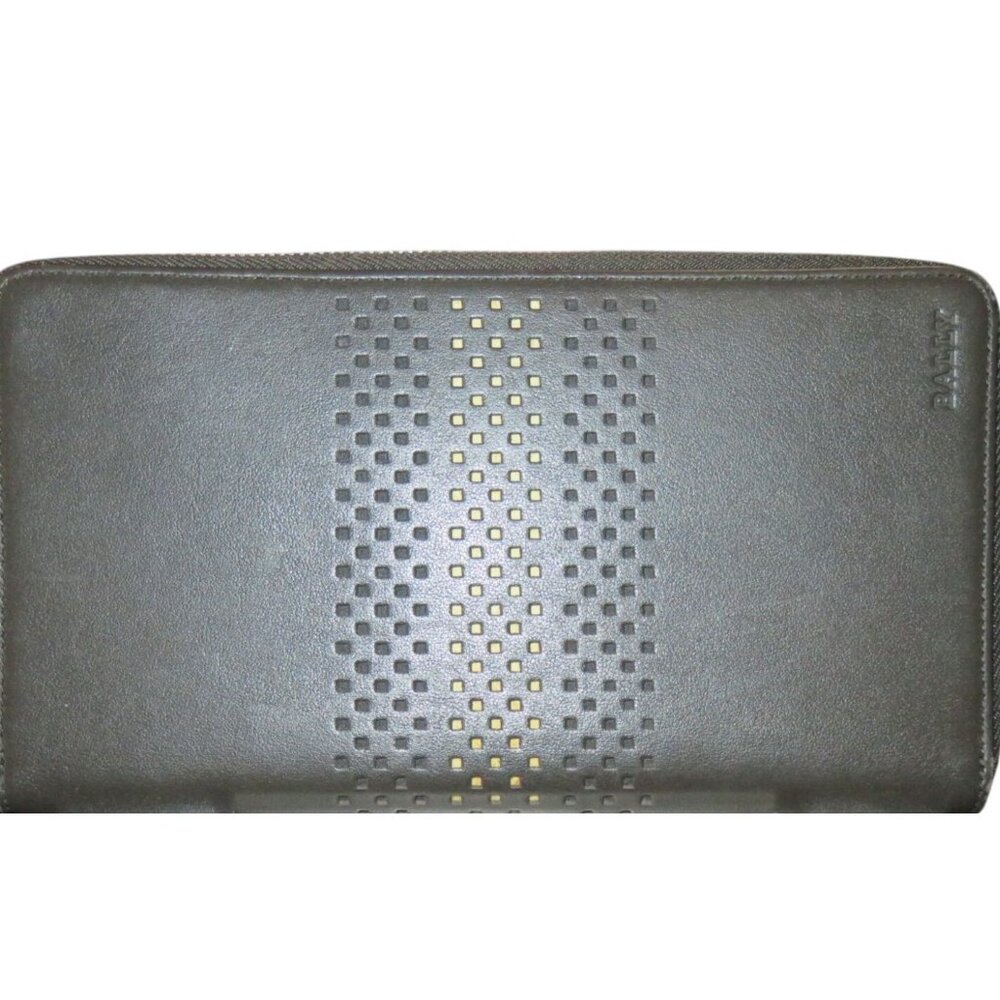 BALLY Metallic Gunmetal Full Zip Larger Long wallet 9 X 5